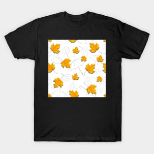 Autumn leaves pattern with grey umbrellas T-Shirt